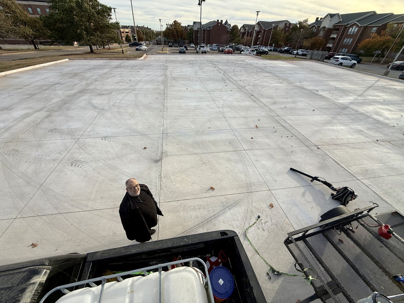 Blank new-poured concrete parking lot before striping at Oklahoma State University, Stillwater